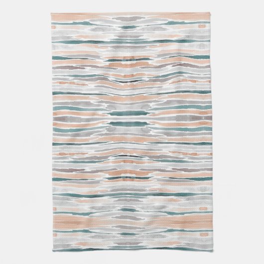 Boho Beach Waterverf Stripes Blauwgroen Peach Blee Theedoek (Verticaal)