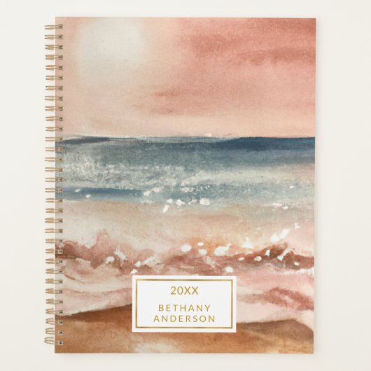 Boho Beach Waves Sand Sun Waterverf Planner (Voorkant)