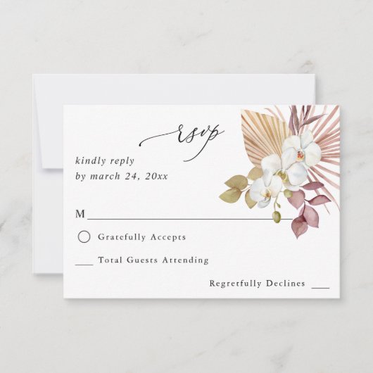 Boho Beach White Floral no Meal RSVP (Voorkant)