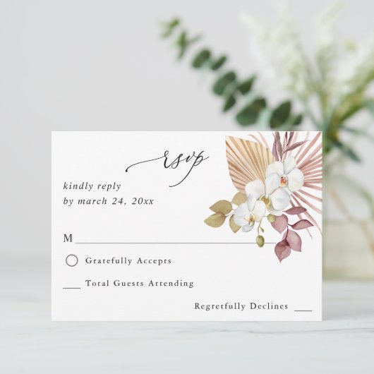 Boho Beach White Floral no Meal RSVP Kaartje (Staand voorkant)