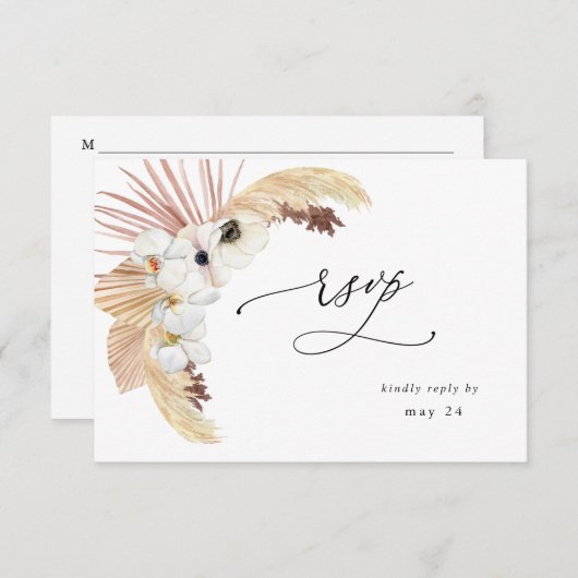 Boho Beach White Floral w Meal RSVP (Voorkant / Achterkant)