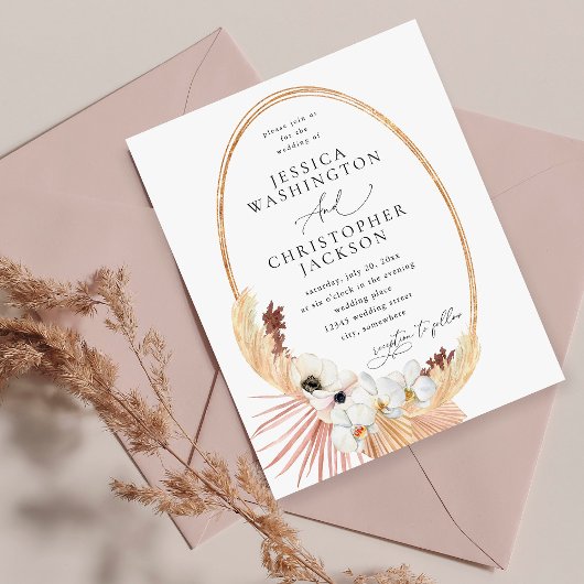 Boho Beach White Floral Wedding Kaart