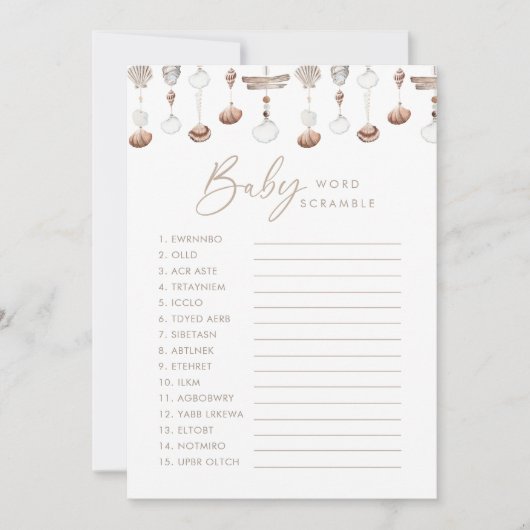 Boho Beach Word Scramble Baby shower spel Kaart (Voorkant)