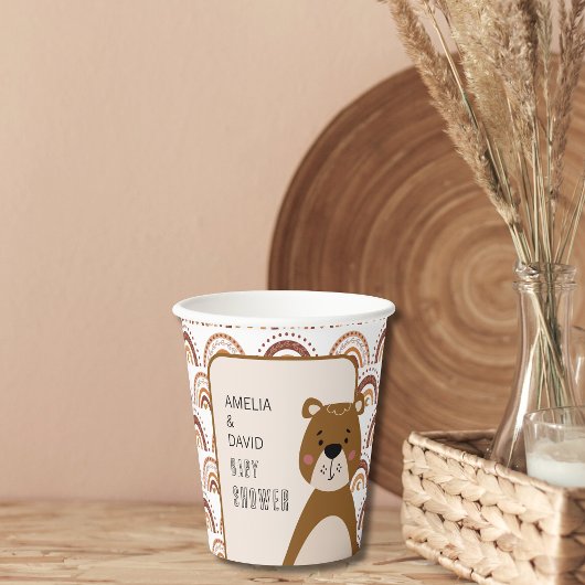 Boho Bear Rainbow Neutral Baby Shower Table Decor Papieren Bekers
