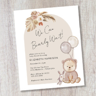 Boho Bearly Wait Teddy Bear Baby shower Invitation