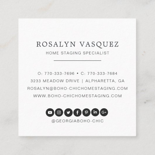 Boho Bedroom | Stationair of intern ontwerp Vierkante Visitekaartje (Achterkant)