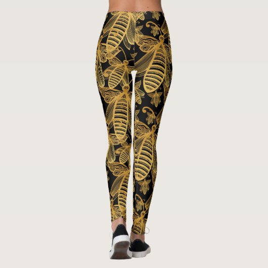 BOHO BEE SWARM Chic Pattern Gold op zwarte Legging (Achterkant)
