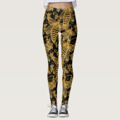 BOHO BEE SWARM Chic Pattern Gold op zwarte Legging (Voorkant)