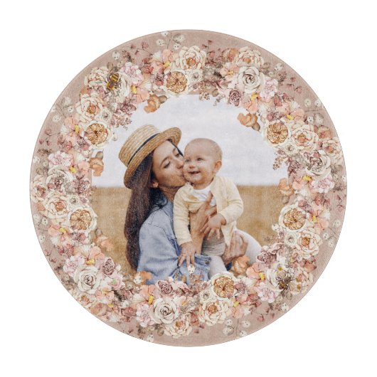 Boho Bee Waterverf Floral Aangepaste Foto Mam Snijplank (Voorkant)