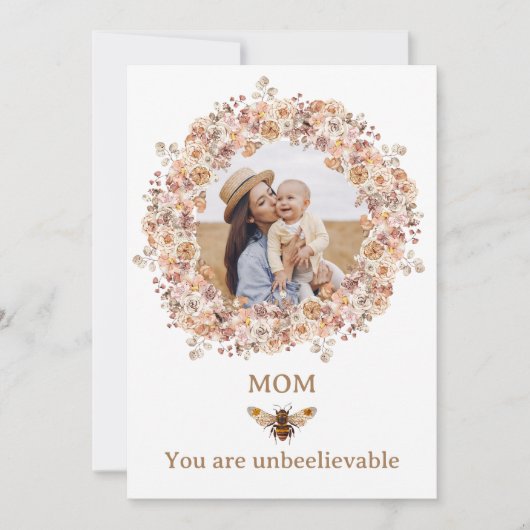 Boho Bee Waterverf Floral Custom Moederdag Feestdagenkaart (Voorkant)