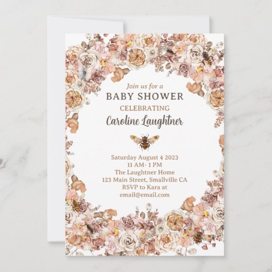 Boho Bee Waterverf Wilde Baby shower Kaart (Voorkant)
