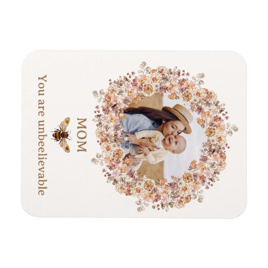 Boho Bee Waterverf Wildflower Aangepaste foto mama Magneet (Horizontaal)