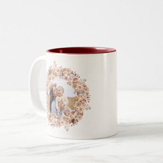 Boho Bee Waterverf Wildflower Aangepaste foto mama Tweekleurige Koffiemok (Voorkant links)