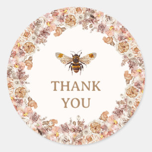 Boho Bee Waterverf Wildflower Dank u Ronde Sticker
