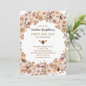 Boho Bee Waterverf Wildflower First Bee Day Kaart (Staand voorkant)