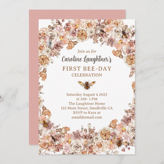 Boho Bee Waterverf Wildflower First Bee Day Kaart (Voorkant / Achterkant)