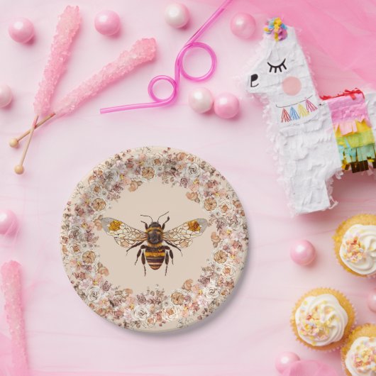 Boho Bee Waterverf Wildflower Papieren Bordje (Feest)