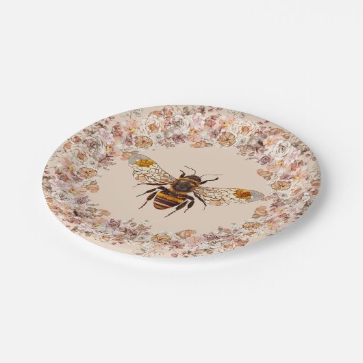 Boho Bee Waterverf Wildflower Papieren Bordje (Gekanteld)