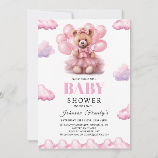 Boho beer baby meisje roze Babyshower Kaart (Voorkant)