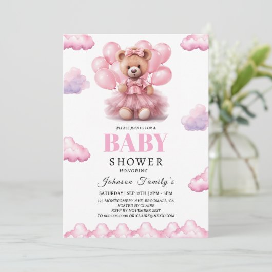 Boho beer baby meisje roze Babyshower Kaart (Staand voorkant)
