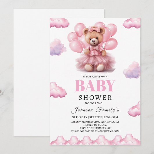 Boho beer baby meisje roze Babyshower Kaart (Voorkant / Achterkant)