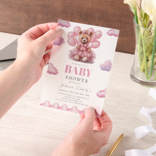 Boho beer baby meisje roze Babyshower Vellum Uitnodigingen (Draagbaar)