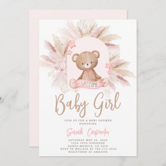 Boho Beer Baby shower Girl Invitation Kaart (Voorkant / Achterkant)