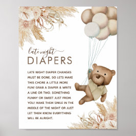 Boho Beer Baby shower 'Late Night Diaper' Poster