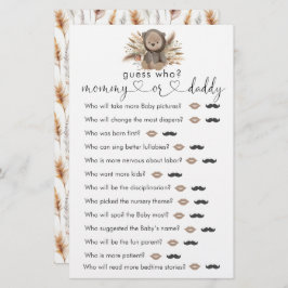 Boho Beer Baby shower "Raad eens wie" spel