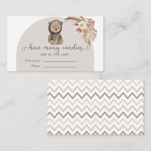 Boho Beer Baby shower raad hoeveel Snoepjes Informatiekaartje (Voorkant / Achterkant)