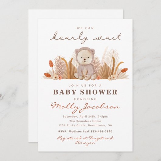 Boho Beer Baby shower Uitnodiging | Beer Shower (Voorkant / Achterkant)