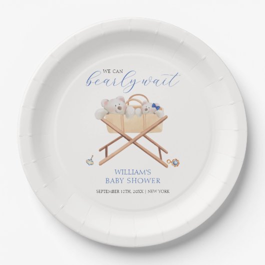 Boho Beer Bassinet Speelgoed Boy Baby shower Papieren Bordje (Voorkant)