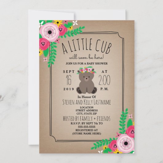 Boho Beer Cub Cardstock Geïnspireerd Baby shower Kaart (Voorkant)