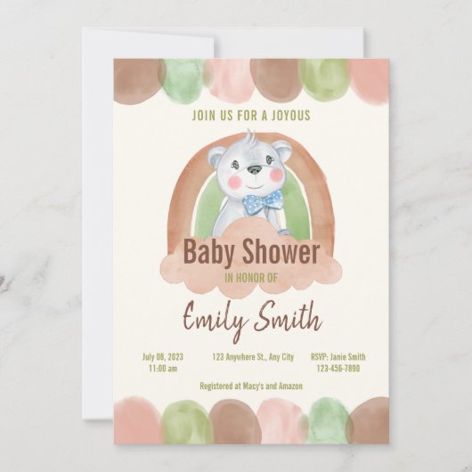 Boho-Beer in het Cloud Baby shower Kaart (Voorkant)