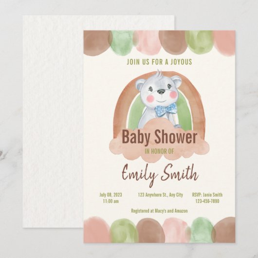 Boho-Beer in het Cloud Baby shower Kaart (Voorkant / Achterkant)