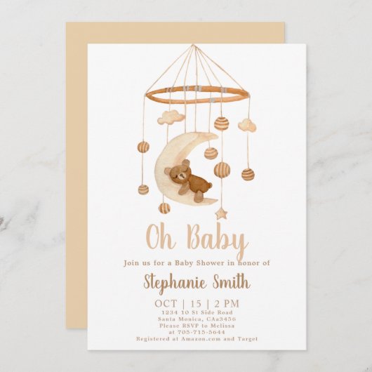 Boho Beer Mobile Baby shower Invitation Kaart (Voorkant / Achterkant)