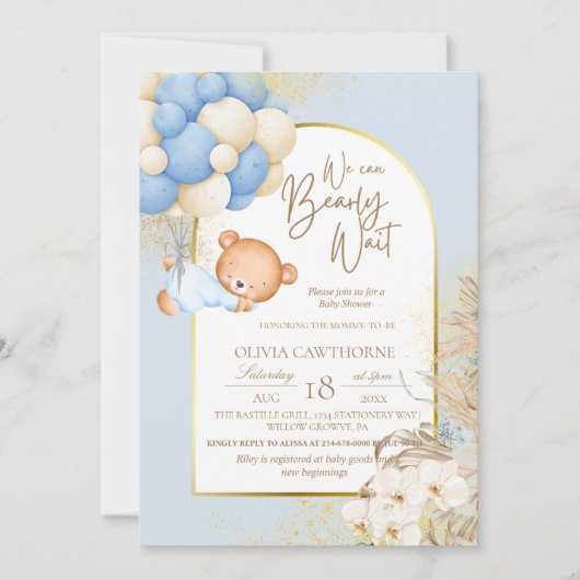 Boho Beer Moderne botanische baby shower Kaart (Voorkant)