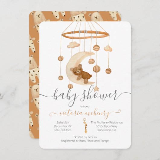 Boho Beer Moon Mobile Baby shower Invitation Kaart (Voorkant / Achterkant)