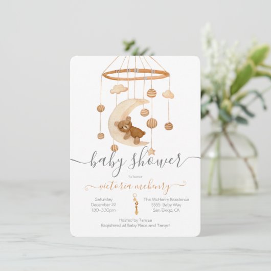 Boho Beer Moon Mobile Baby shower Invitation Kaart (Staand voorkant)