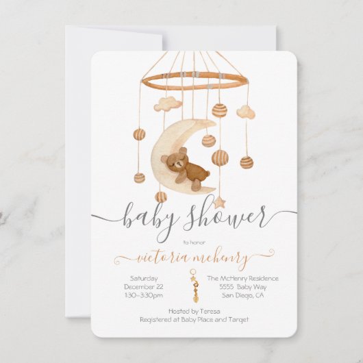 Boho Beer Moon Mobile Baby shower Invitation Kaart (Voorkant)
