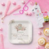 Boho Beer Pampas Baby shower Groen Papieren Bordje (Feest)