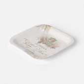 Boho Beer Pampas Baby shower Groen Papieren Bordje (Gebogen)