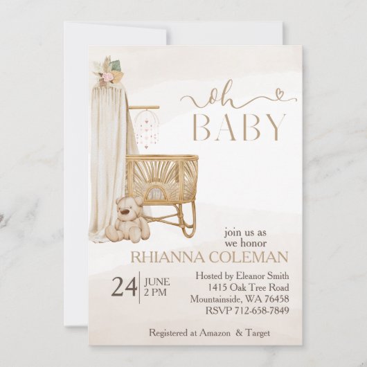 Boho Beer Pampas Grass Bloemig baby shower Kaart (Voorkant)