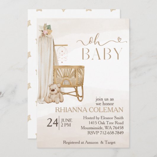 Boho Beer Pampas Grass Bloemig baby shower Kaart (Voorkant / Achterkant)