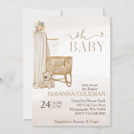 Boho Beer Pampas Grass Bloemig baby shower Kaart