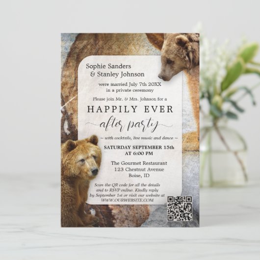 Boho Beer QR-code Foto Bruiloft na Bruiloft Uitnod Kaart (Staand voorkant)