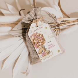 Boho Beer Roze Ballon Baby Shower Bedankt Cadeaulabel