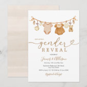 Boho Beer Rustic Baby Clothesline Genderonthulling Kaart (Voorkant / Achterkant)