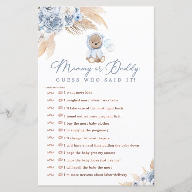 Boho Beer Shower Game Raad wie het zei (Voorkant)