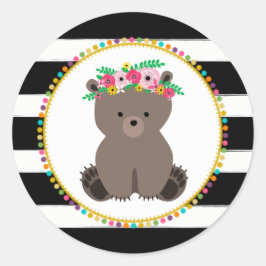 Boho Beer Striped Pompom geïnspireerd Baby shower Ronde Sticker